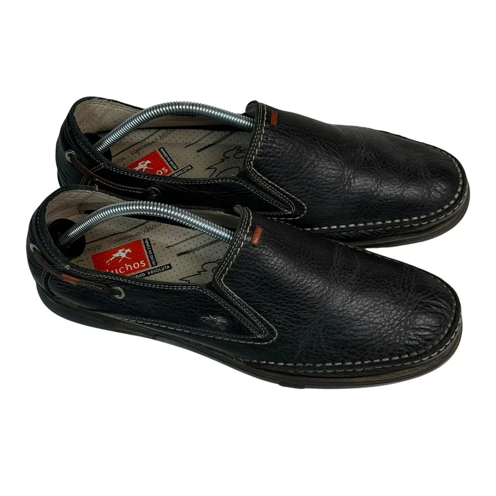 Fluchos Mens Black Pebbled Leather Slip On Loafers Spain EU 44 Shock Absorb
